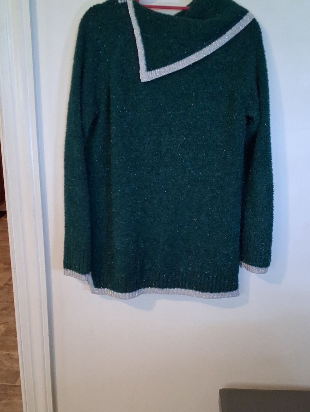 crown & ivy Emerald Green Cowl Neck Sweater with Silver Trim